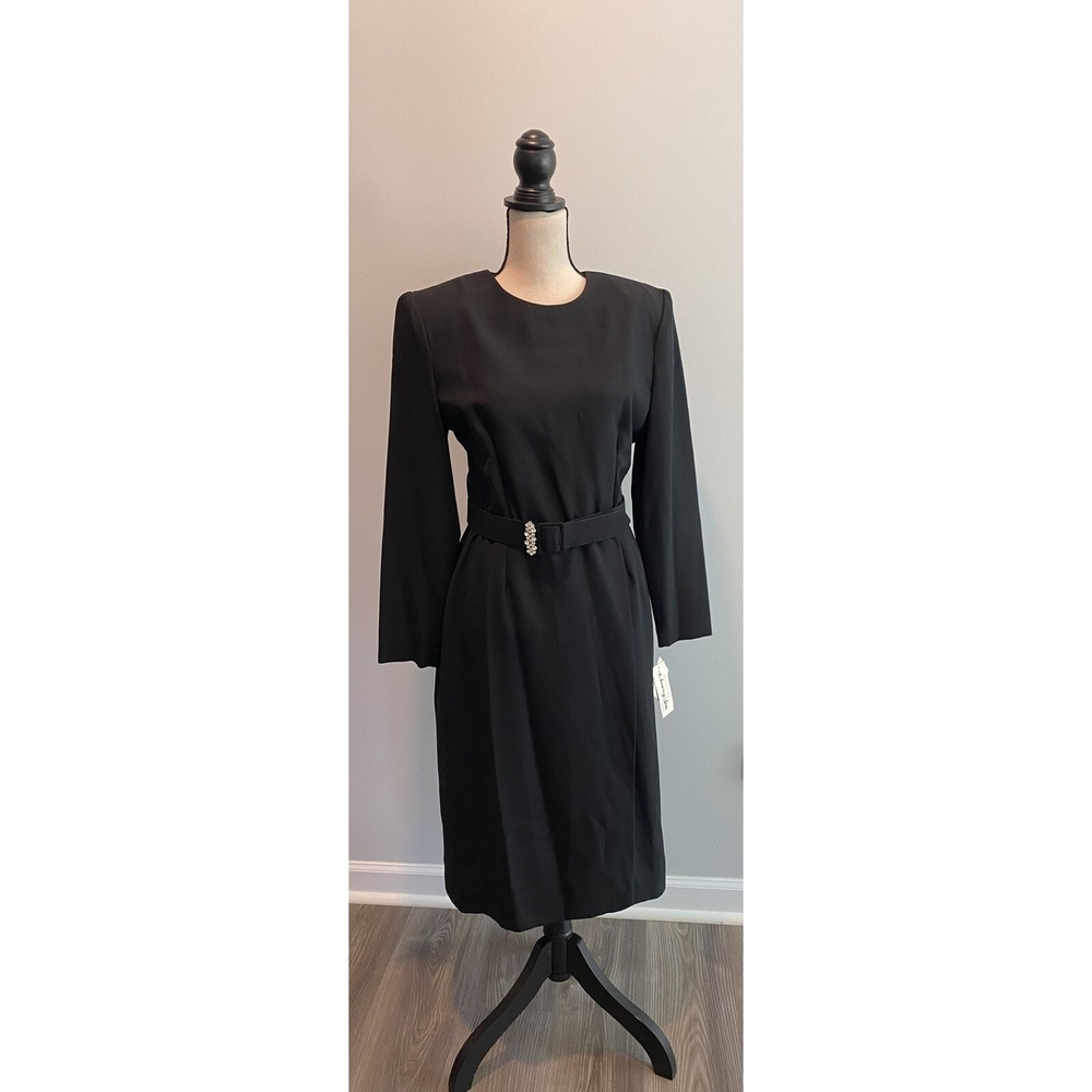 Henry Lee & Co Vintage Black LS Dress Gown Womens size 10 NWT Jeweled Belt USA